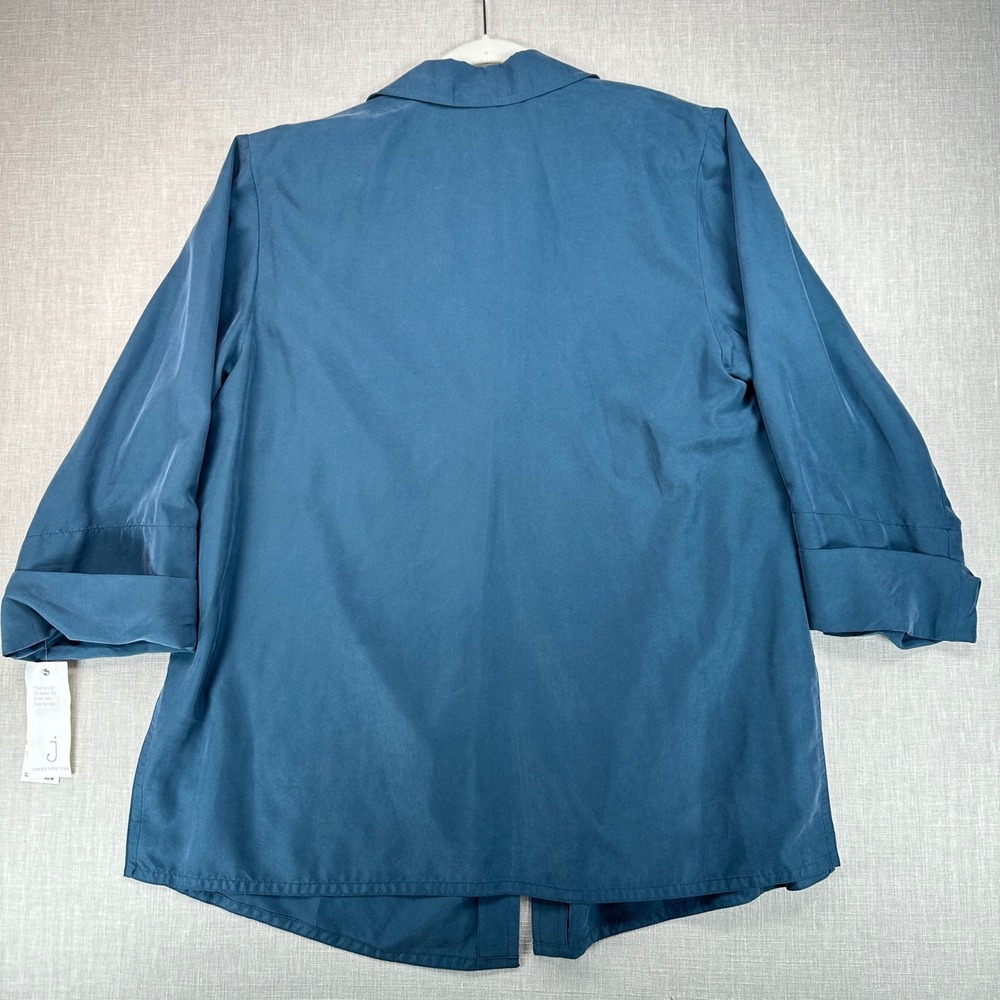 Jones New York Blouse Women 2X Dark Fog Blue Single Button Cuffed Sleeve New - Picture 3 of 8